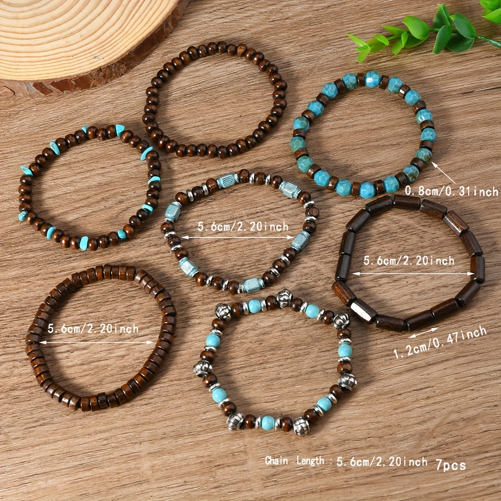 Bracciale con Perle Turchesi Set da 7 Pezzi