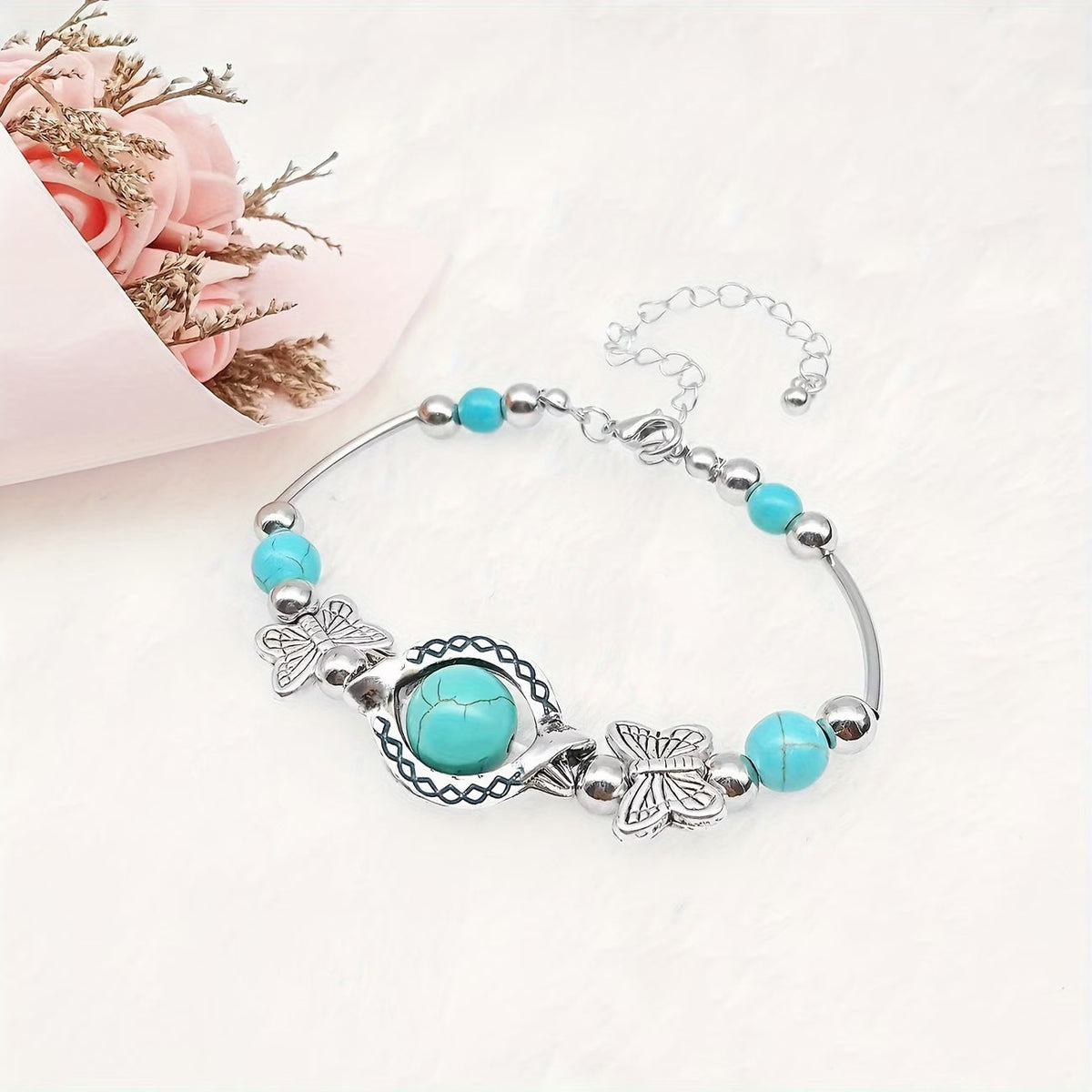 Bracciale Vintage in Argento con Turchese a Forma di Farfalla