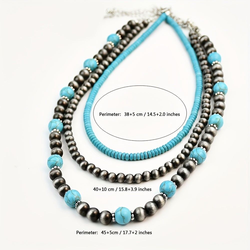 Collana Stratificata Turchese Retro Set da 3 Pezzi