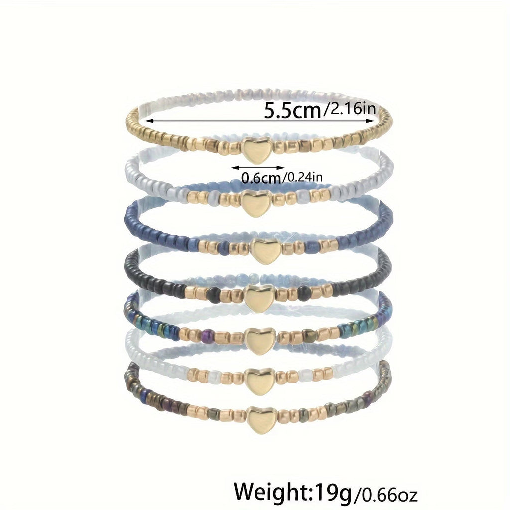 Braccialetto a Perline a Cuore Sottile Set di 7