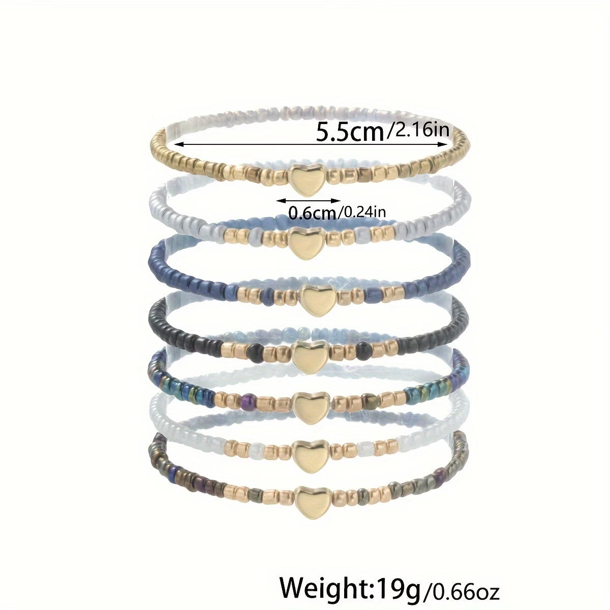 Braccialetto a Perline a Cuore Sottile Set di 7