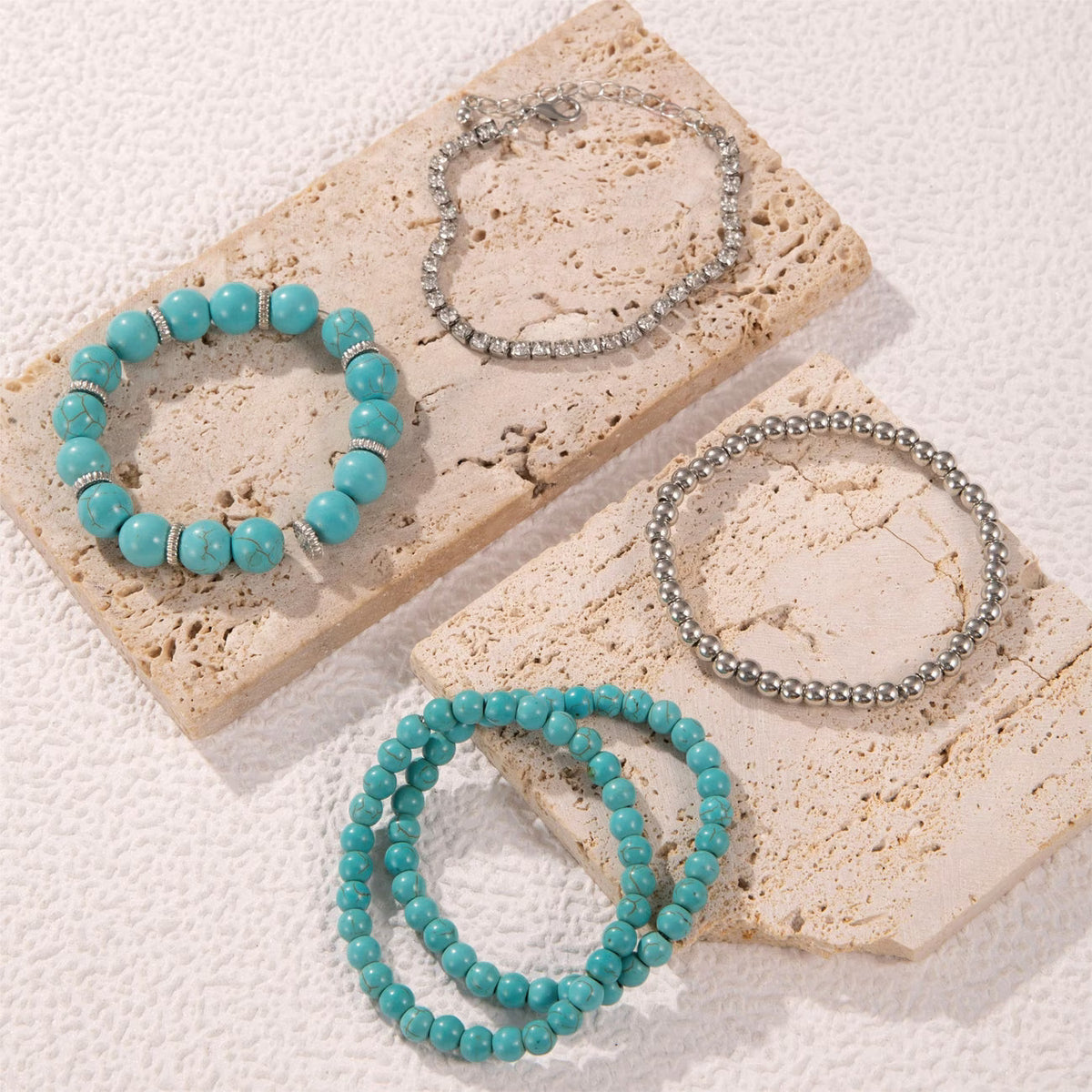 Set di 5 braccialetti grandi in turchese
