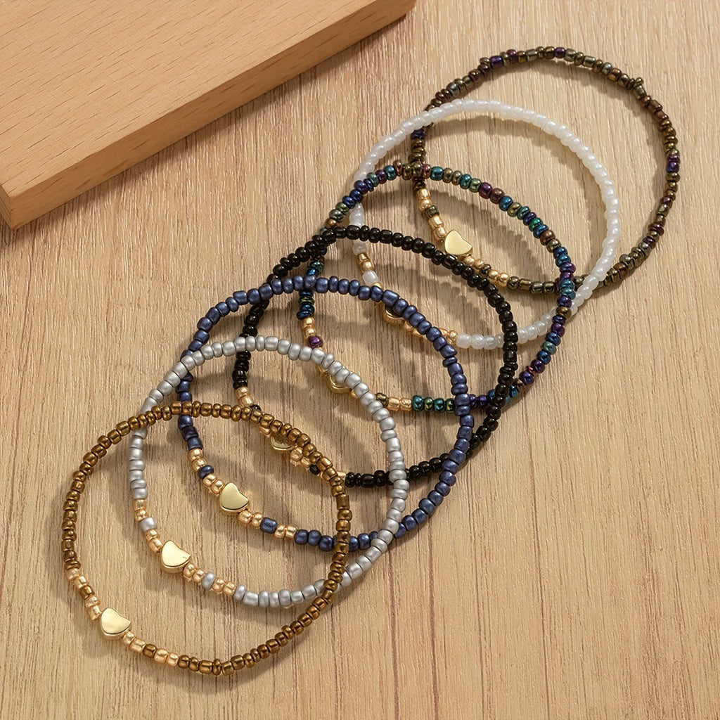 Braccialetto a Perline a Cuore Sottile Set di 7