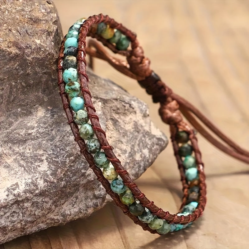 Bracciale Avvolgente Regolabile in Pietra Turchese Boho