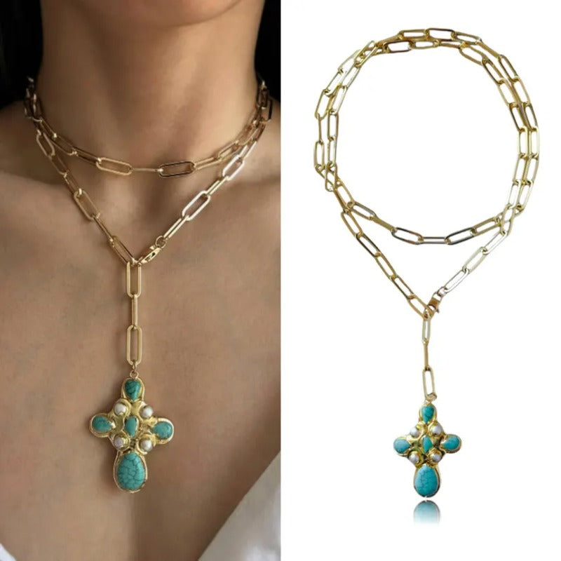 Collana Lariat con Croce Turchese