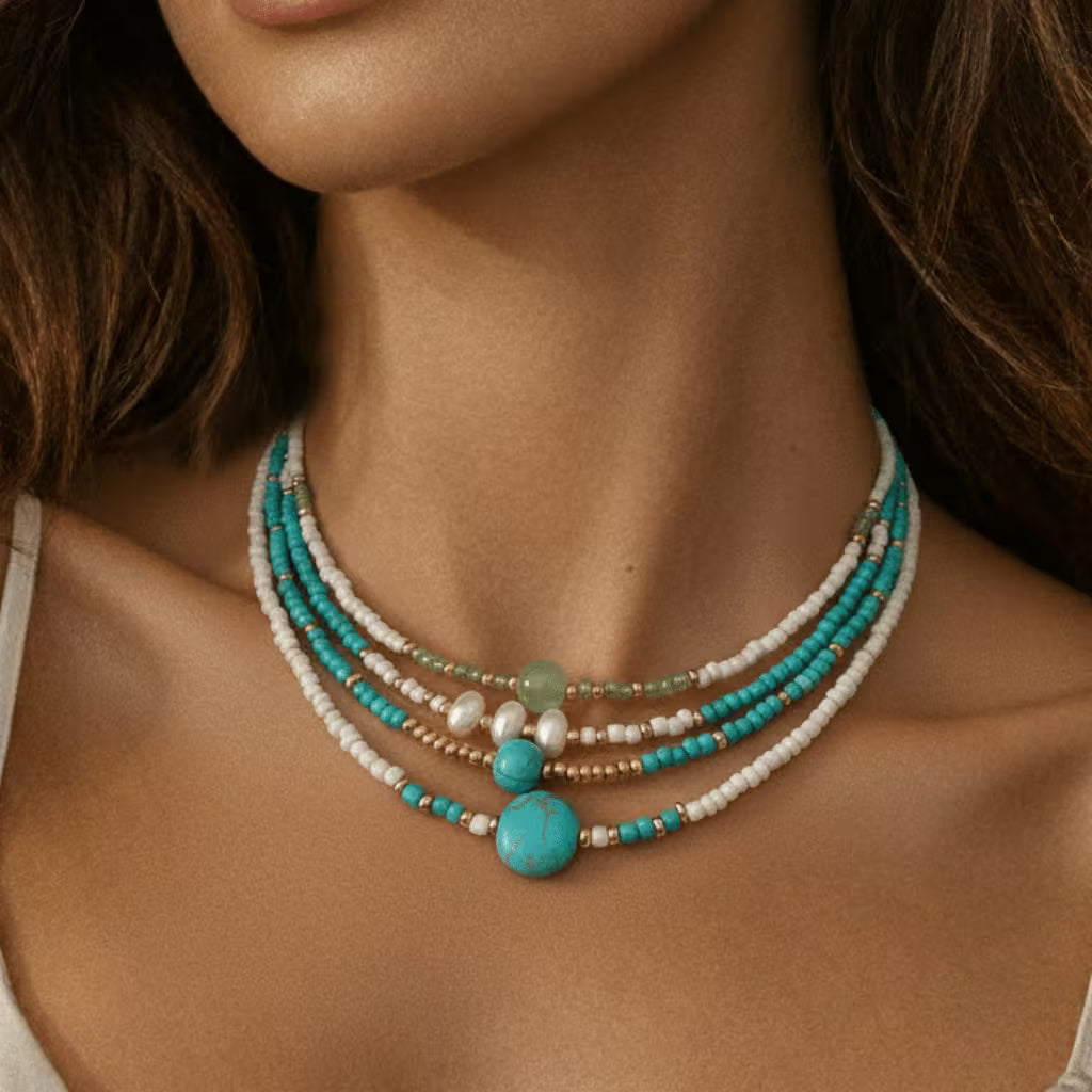 Set di Braccialetti in Perle Bohemiane e Turchesi
