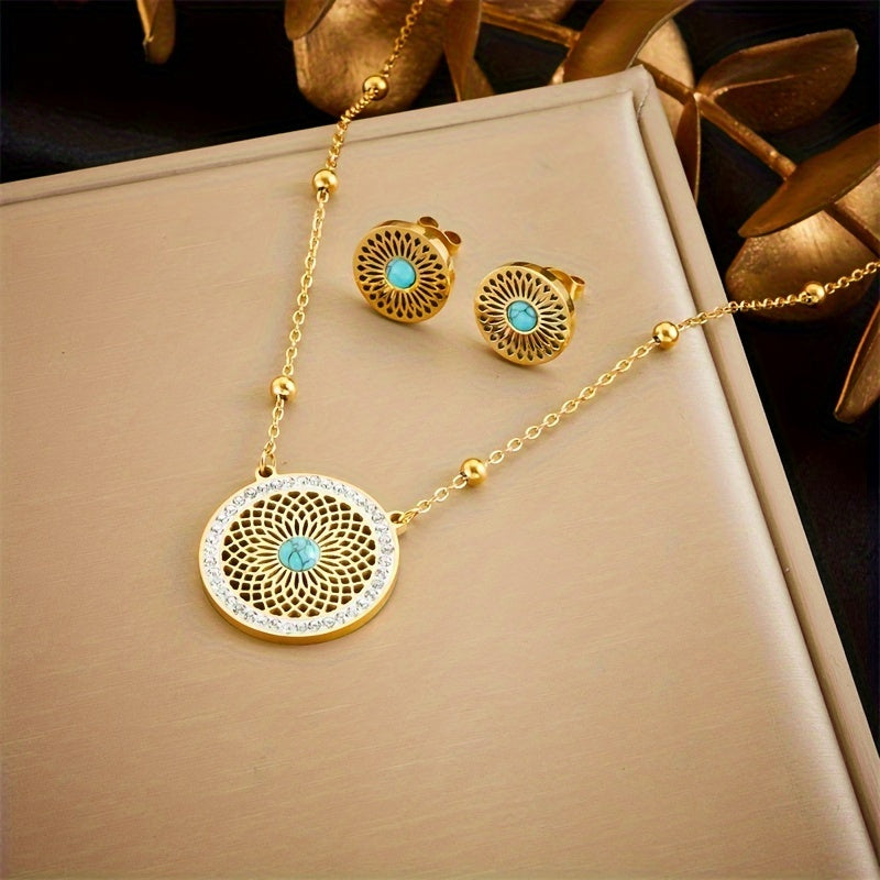 Set di Gioielli Elegante con Medaglione Turchese