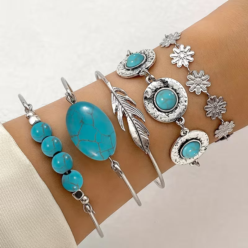 Set di Bracciali con Piuma Turchese