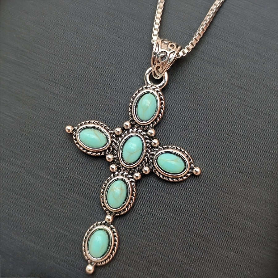 Collana con Croce Bohemiana in Turchese