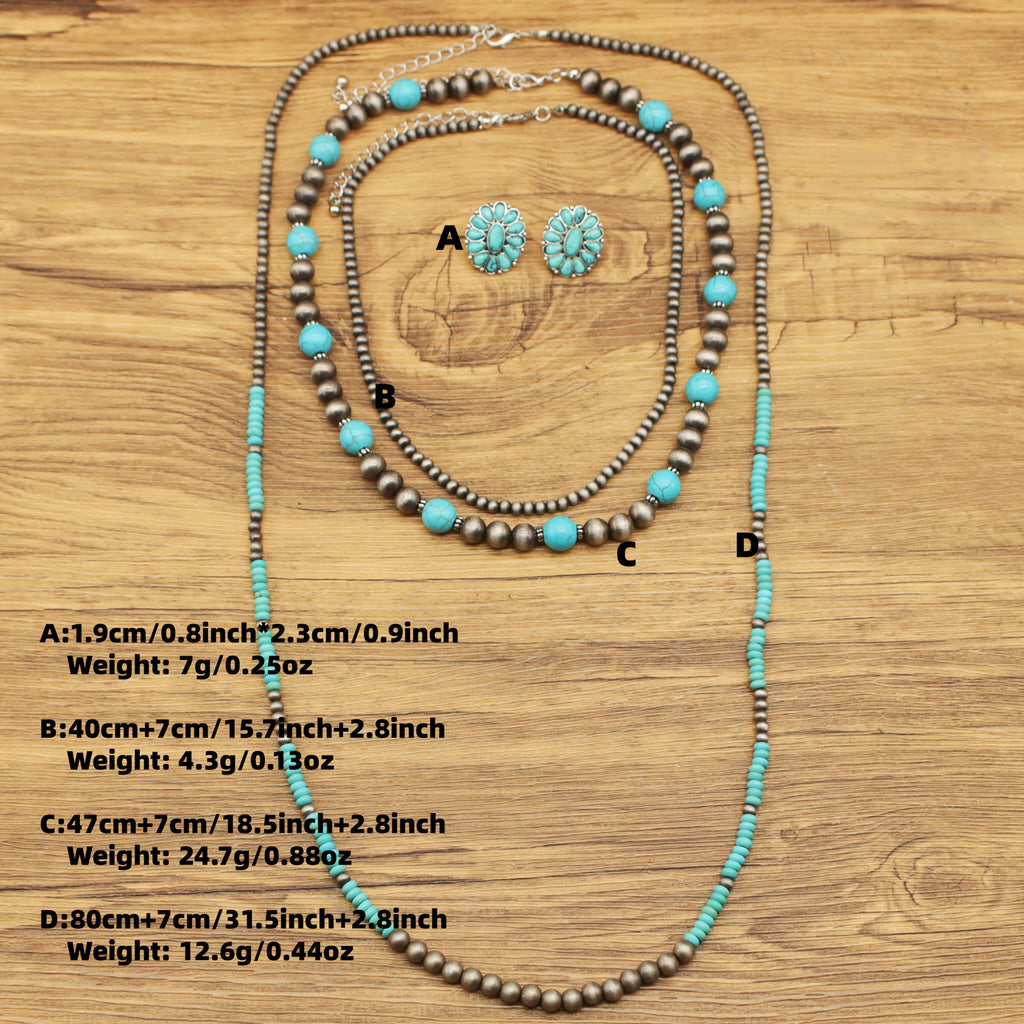 Collana e Orecchini con Perline in Contrasto Turchese (5 pezzi)