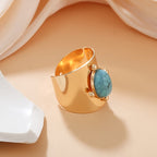 Anello Regolabile in Pietra Turchese Dorata