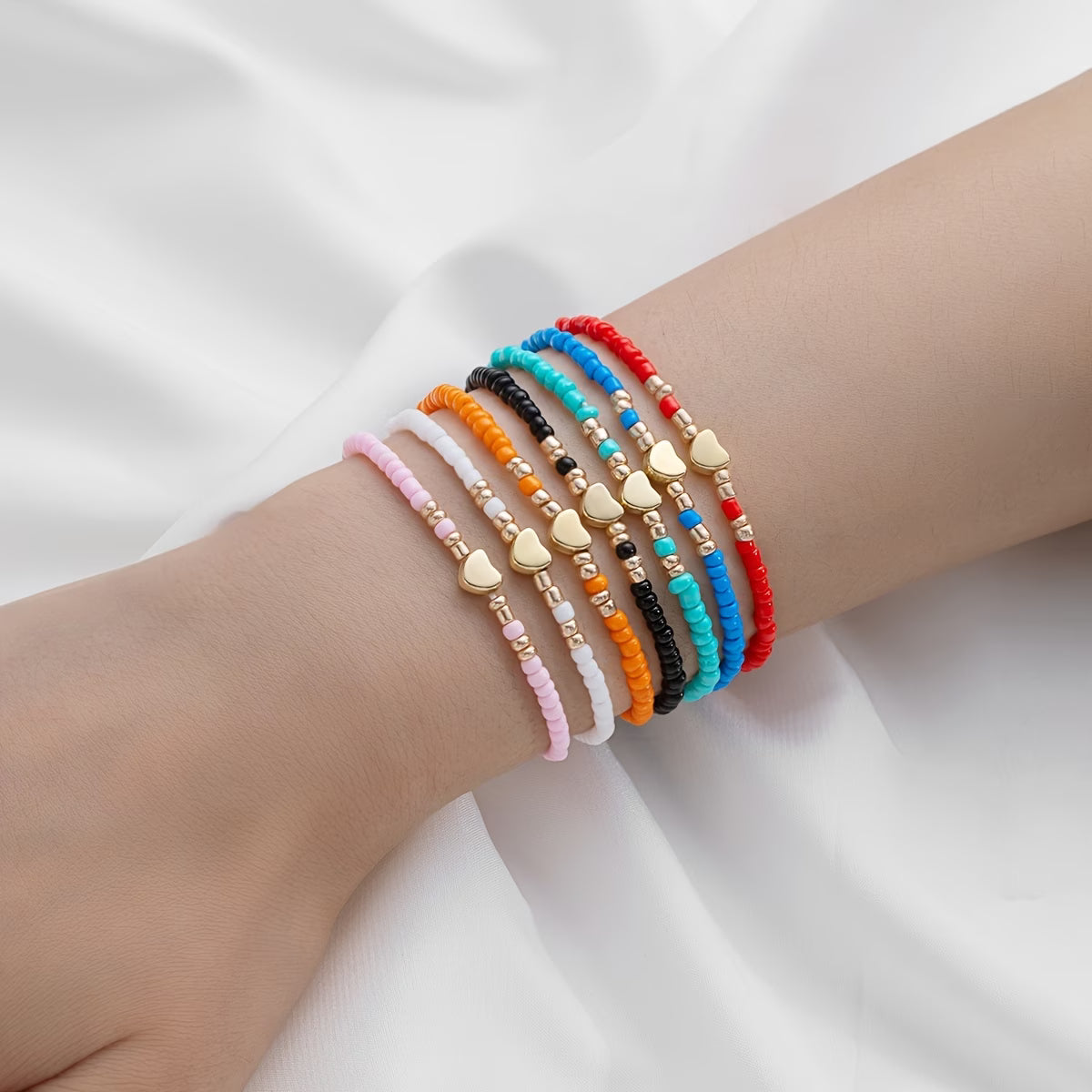 Braccialetto a Perline a Cuore Sottile Set di 7