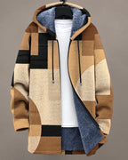 Chiara | Giacca Lunga con Cappuccio Patchwork
