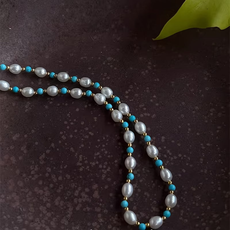 Collana di perle sofisticate e perline di turchese