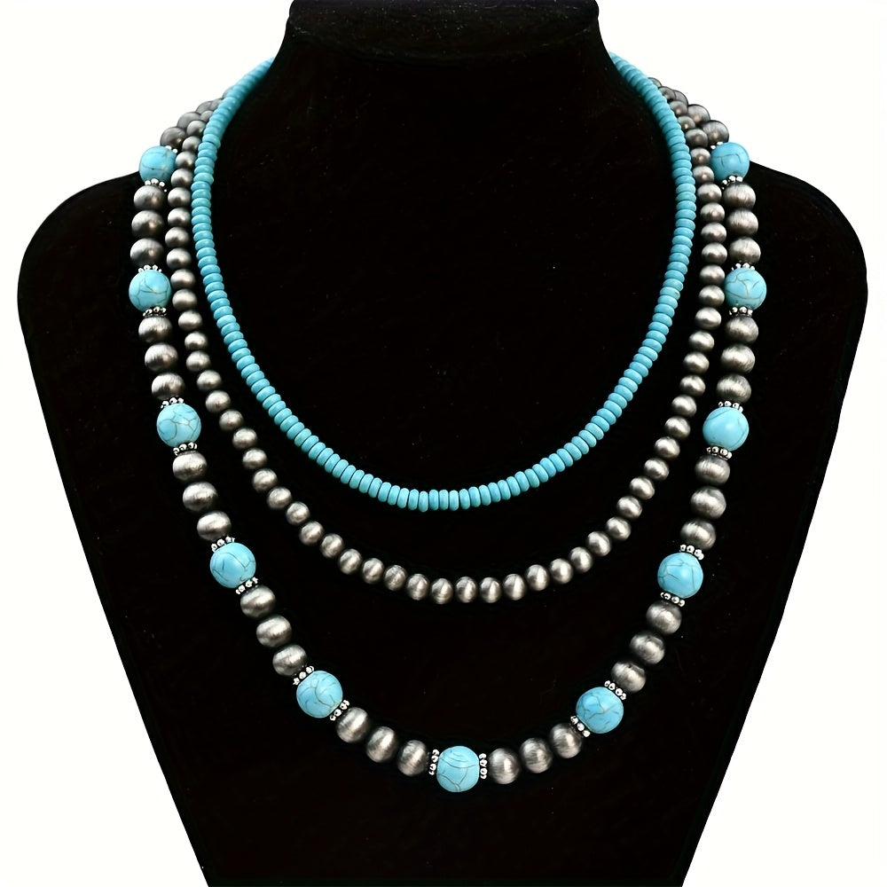 Collana Stratificata Turchese Retro Set da 3 Pezzi