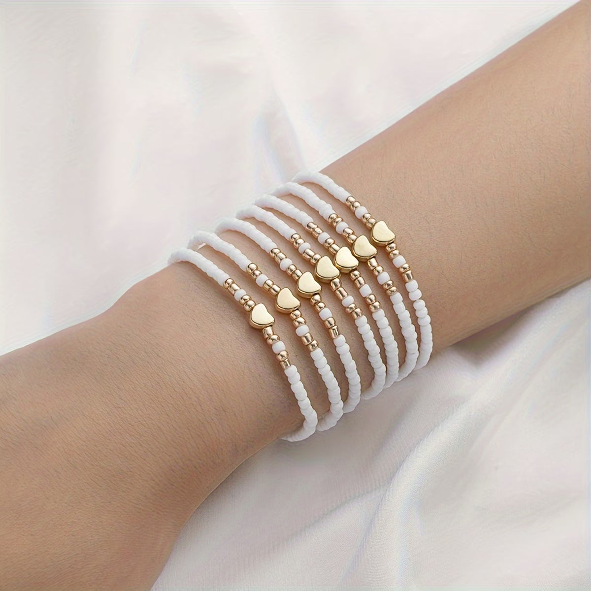 Braccialetto a Perline a Cuore Sottile Set di 7