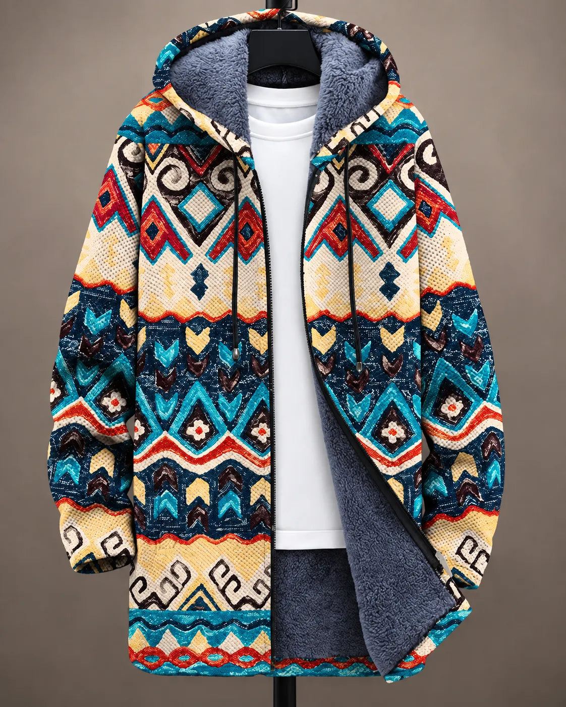 Flavia | Giacca con Cappuccio e Zip Geometrica