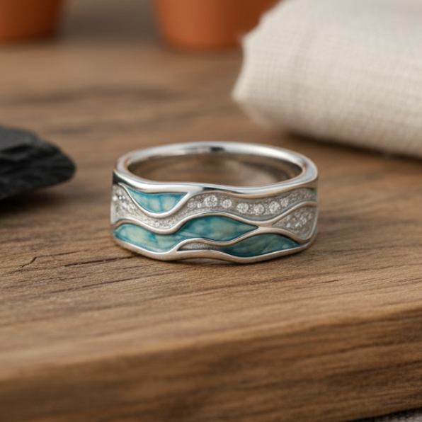 Anello Ocean Wave Turchese