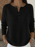 Helena™ | Maglione a maglia con collo Henley e bottoni
