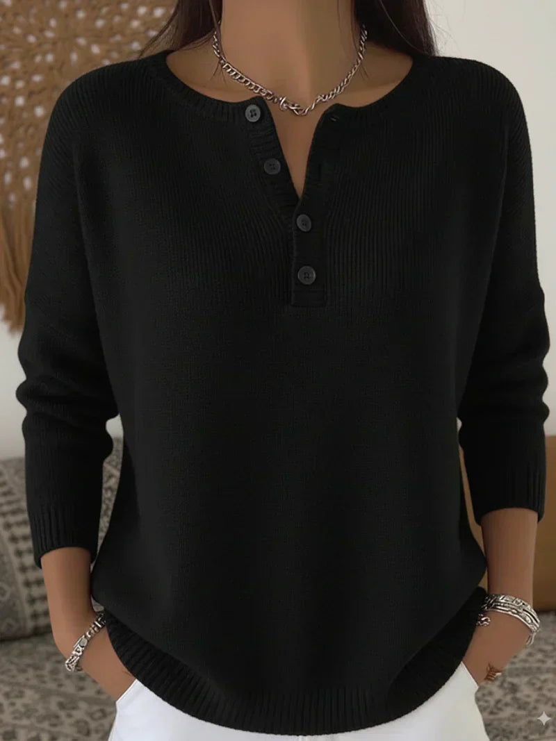 Helena™ | Maglione a maglia con collo Henley e bottoni
