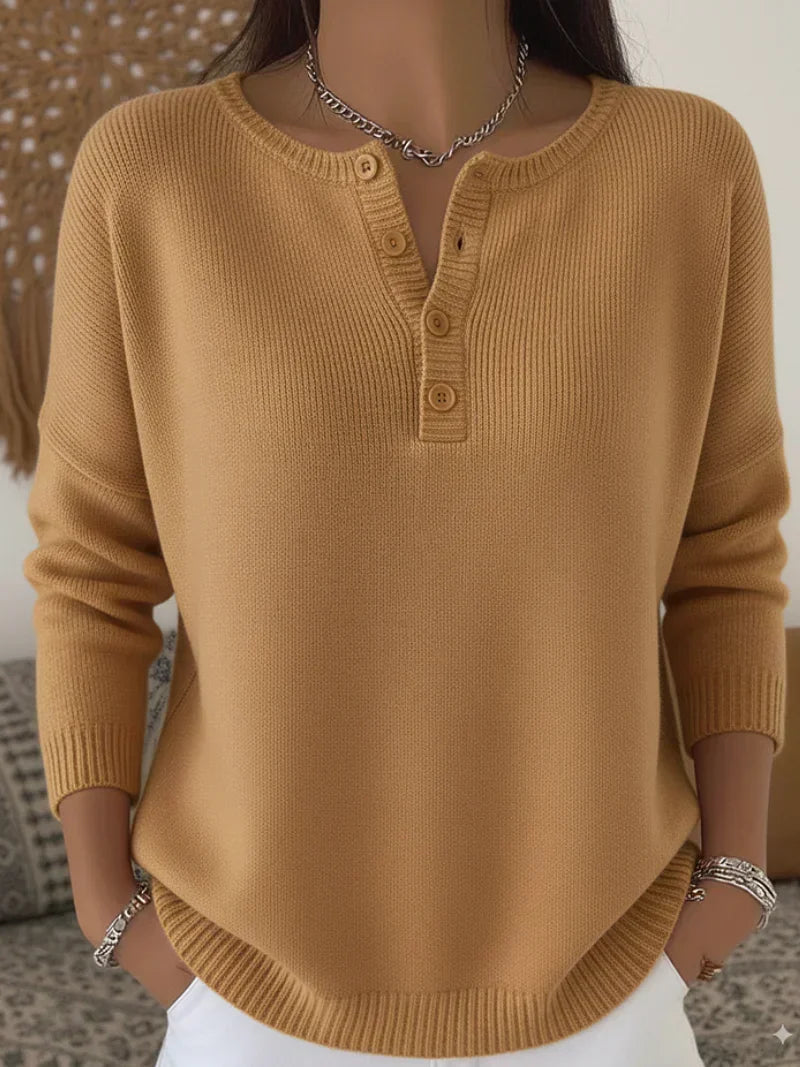Helena™ | Maglione a maglia con collo Henley e bottoni