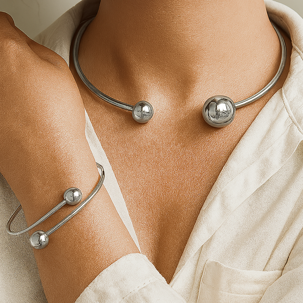 Set Minimalista di Collana Tipo Choker e Bracciale Brillante | Oro
