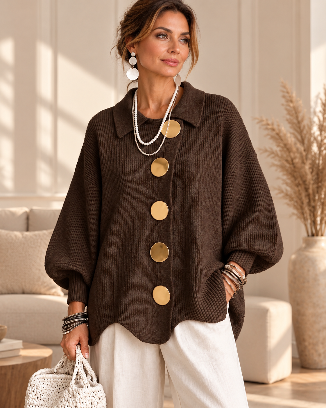 Annabel | Cardigan Button Over Size con Collo
