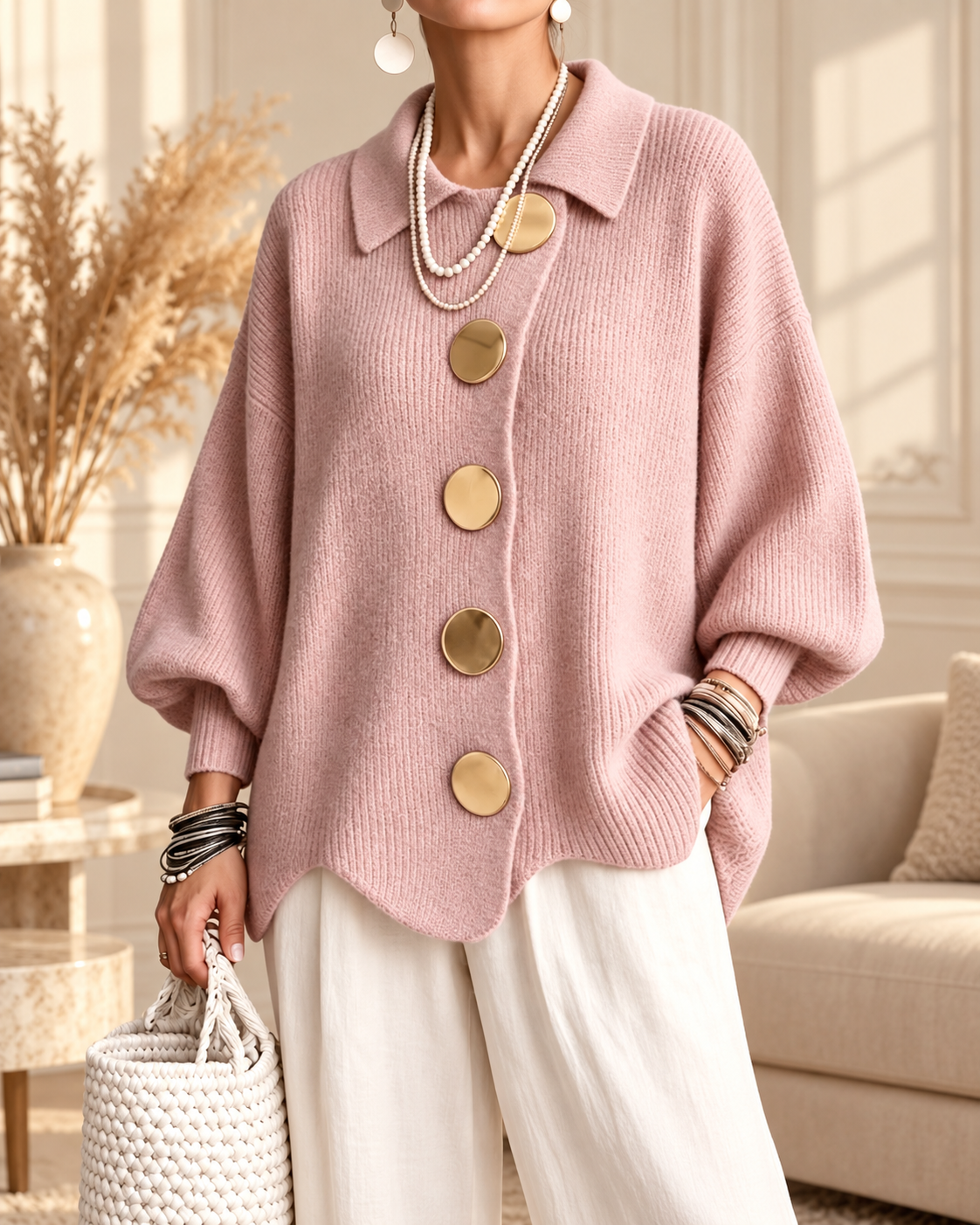 Annabel | Cardigan Button Over Size con Collo