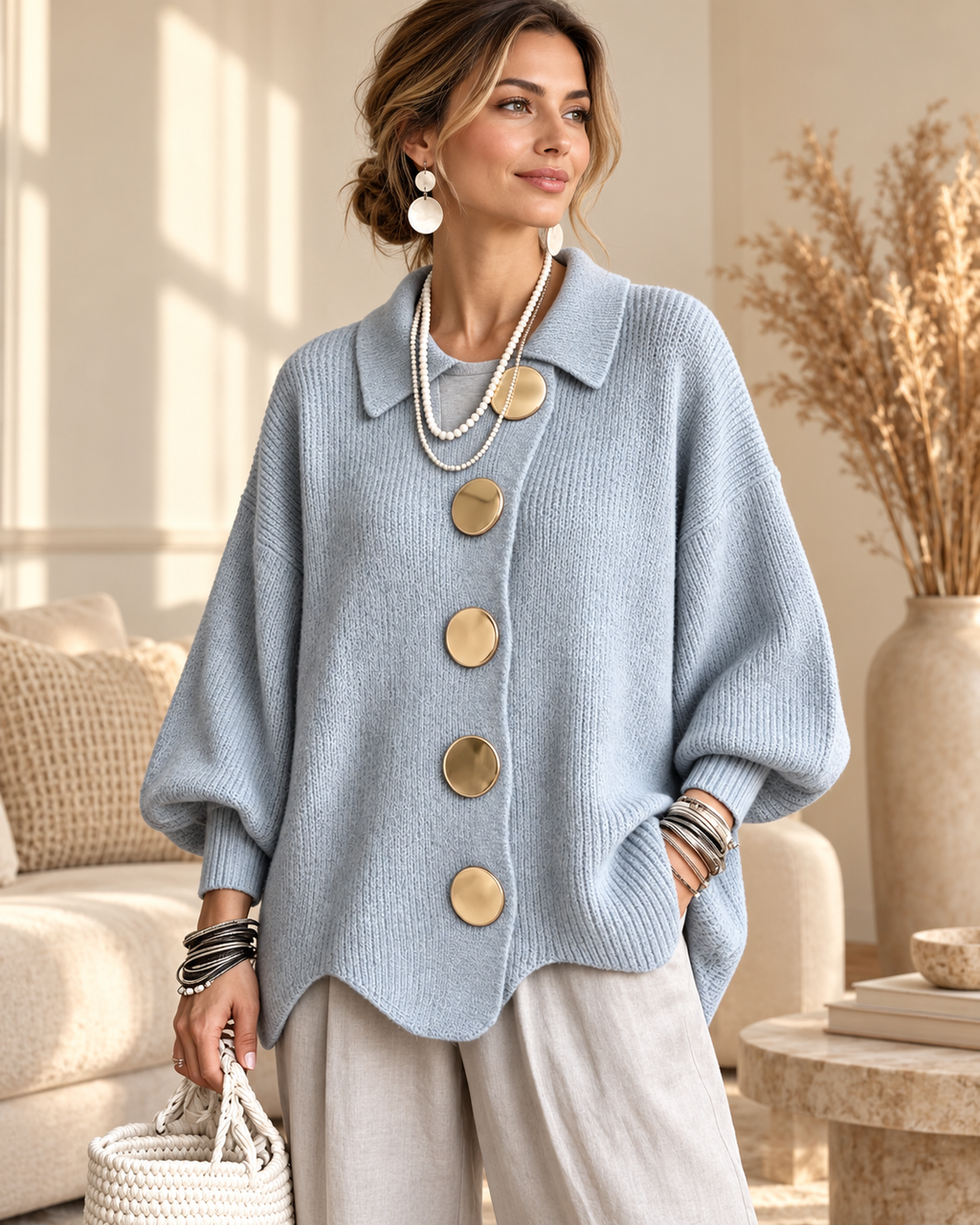 Annabel | Cardigan Button Over Size con Collo