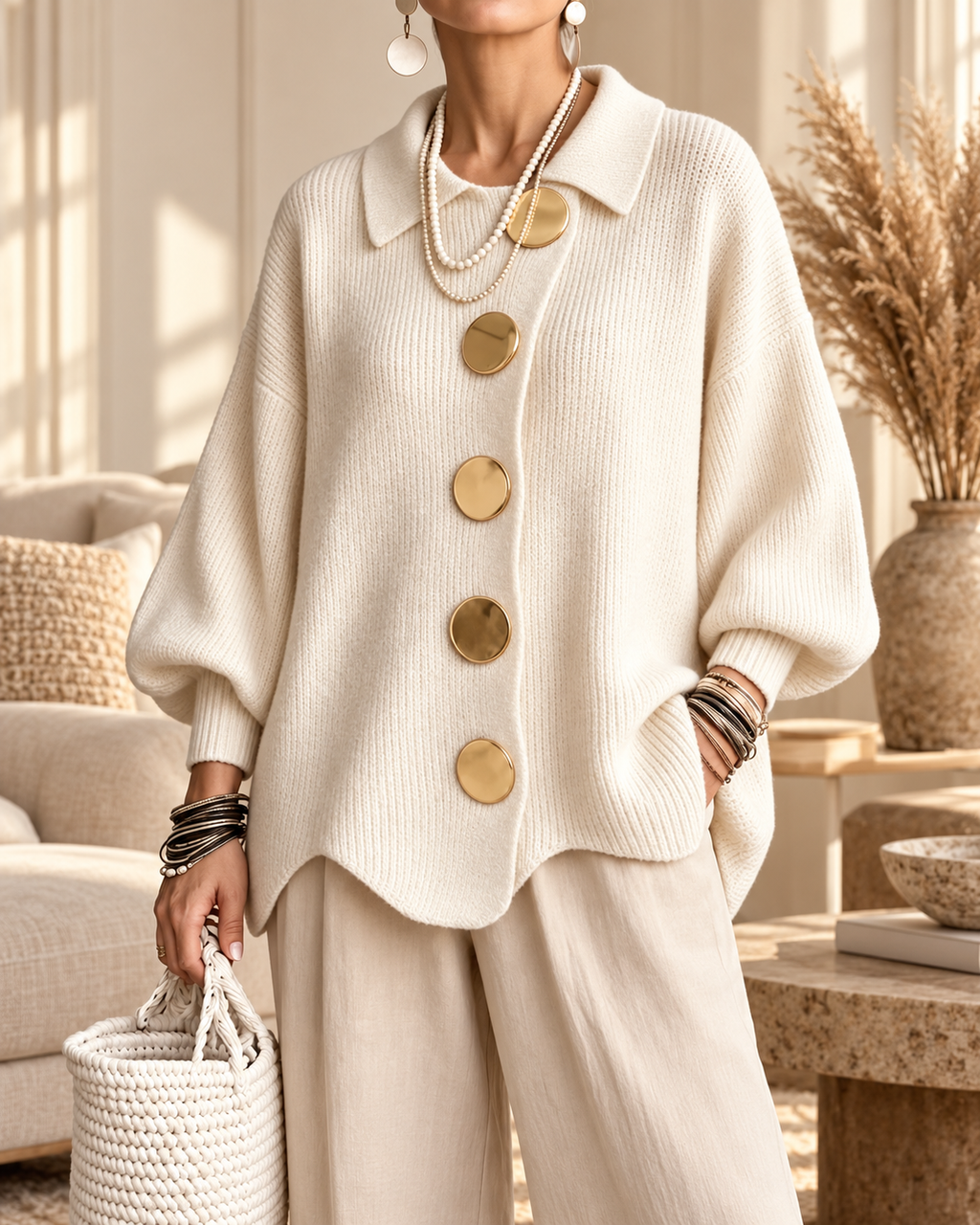 Annabel | Cardigan Button Over Size con Collo