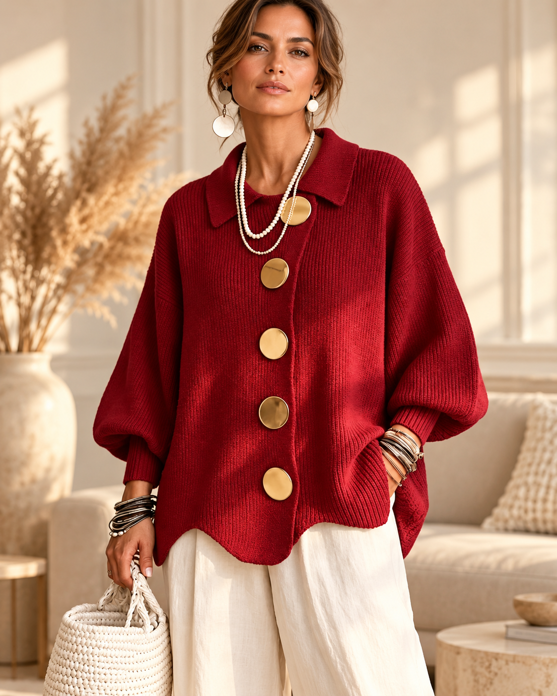 Annabel | Cardigan Button Over Size con Collo