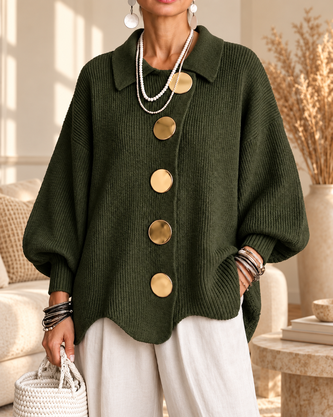 Annabel | Cardigan Button Over Size con Collo
