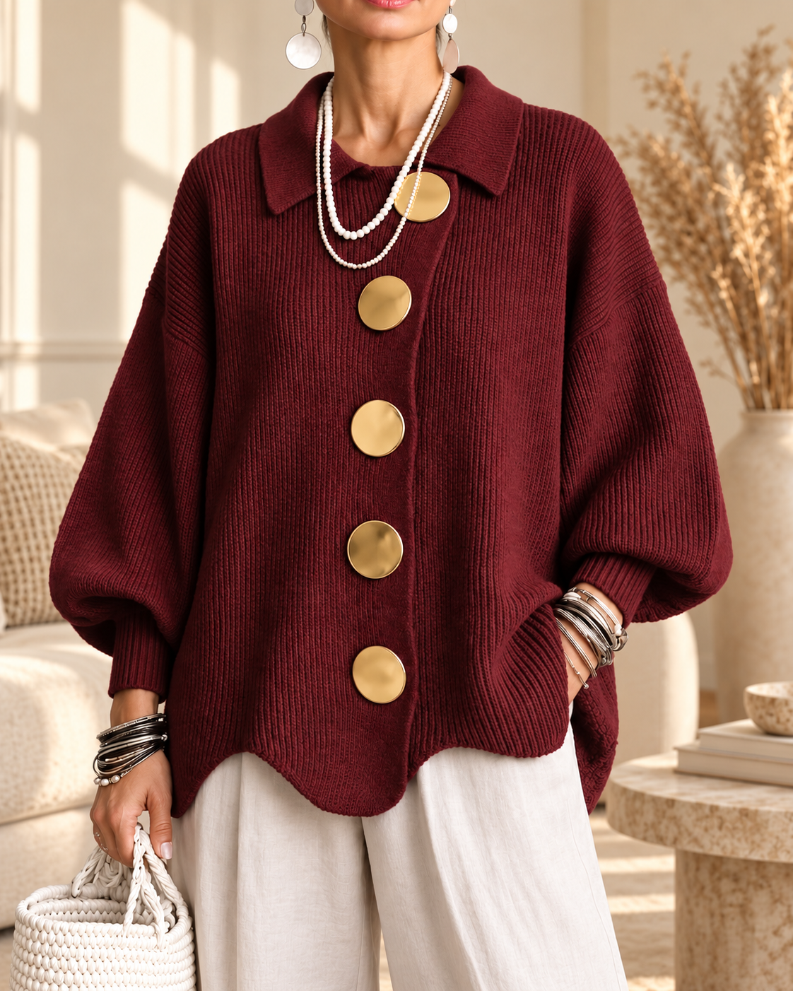 Annabel | Cardigan Button Over Size con Collo