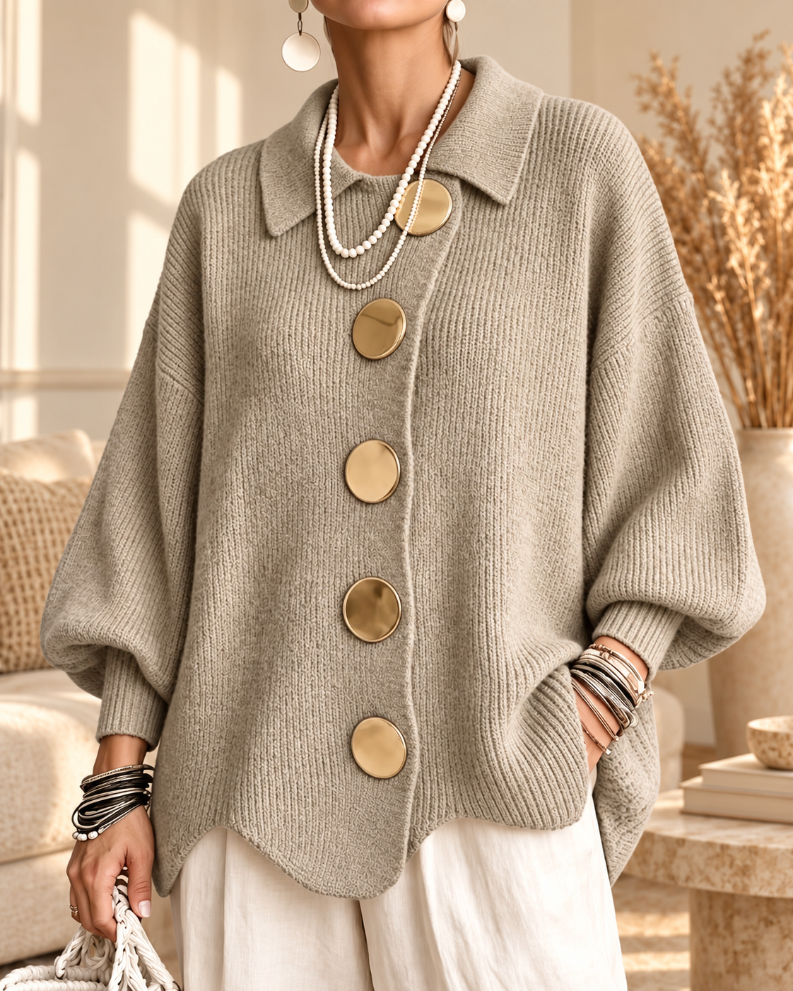 Annabel | Cardigan Button Over Size con Collo