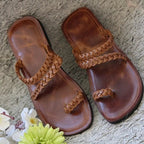 Infradito in Pelle Intrecciata - Marrone Cognac