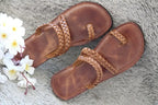 Infradito in Pelle Intrecciata - Marrone Cognac