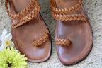 Infradito in Pelle Intrecciata - Marrone Cognac