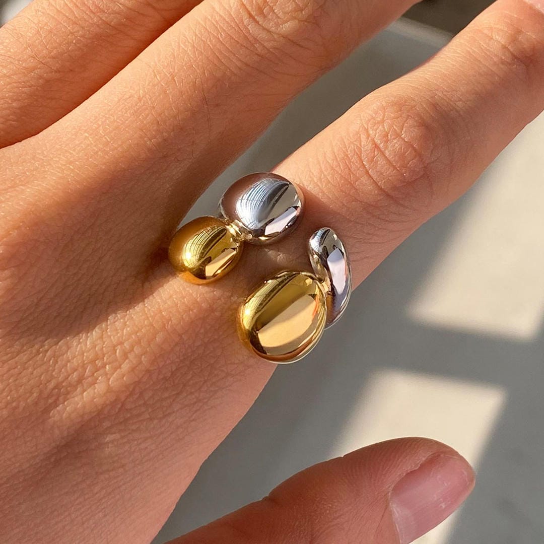 Anello impilabile in oro e argento bicolore