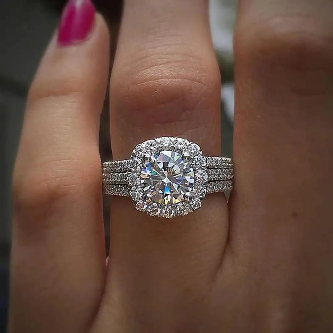 Anello Dichiarativo Halo Pavé a Cuscino