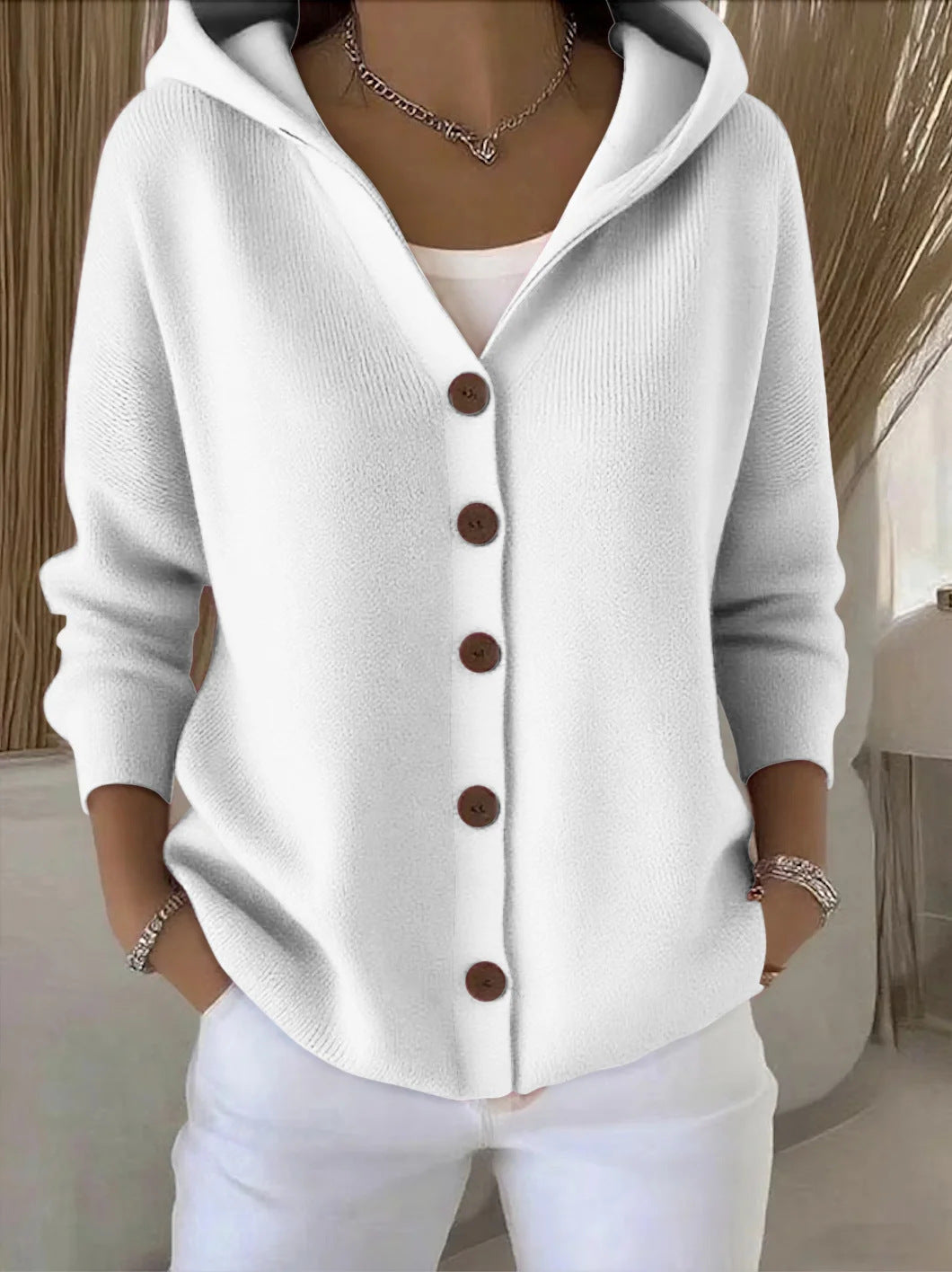 Darienne™ | Cardigan a maglia con cappuccio e bottoni