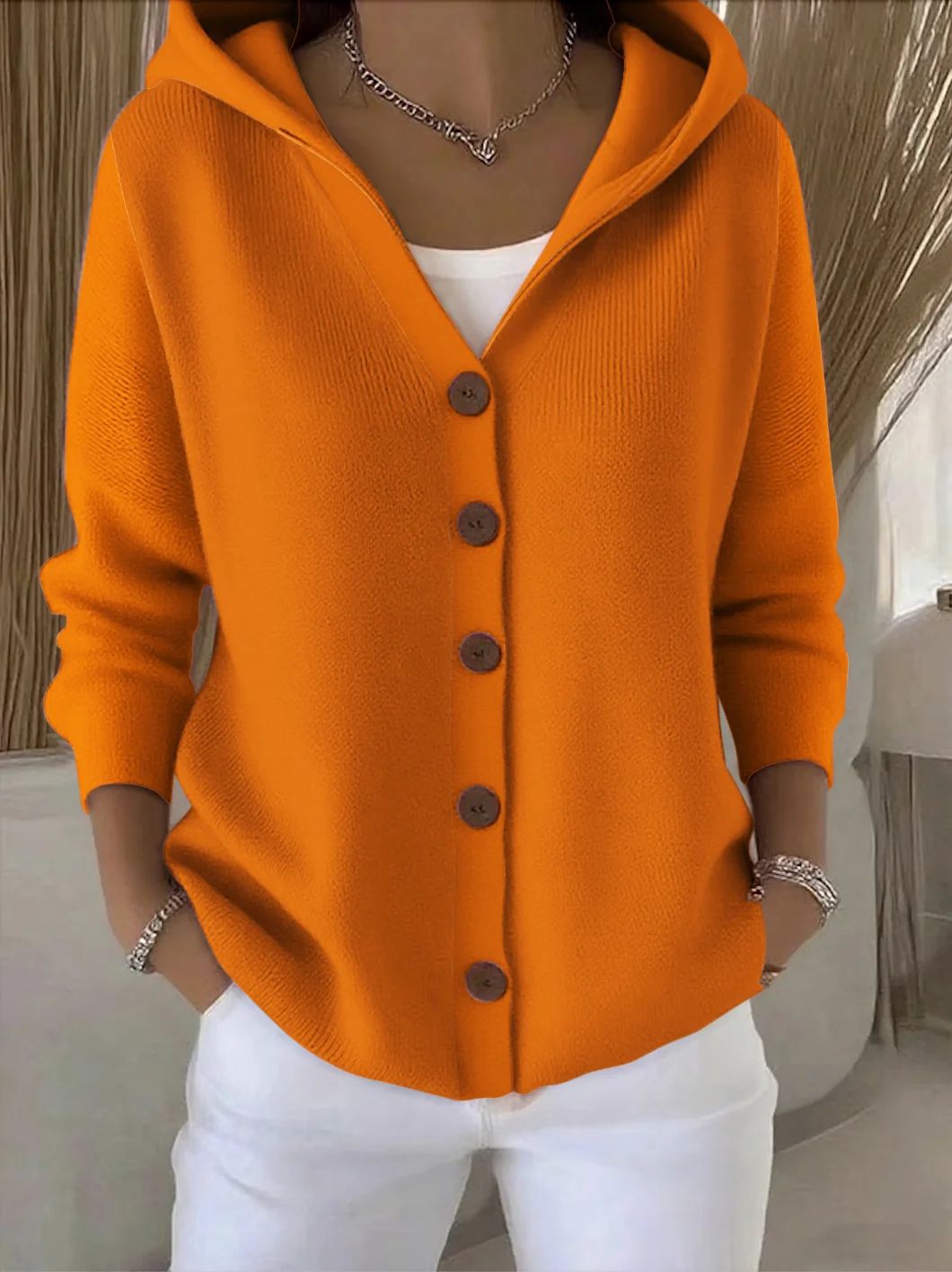 Darienne™ | Cardigan a maglia con cappuccio e bottoni