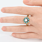 Anello Elegante in Perla Turchese con Fiori