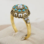 Anello Premium in Perla Turchese Floreale