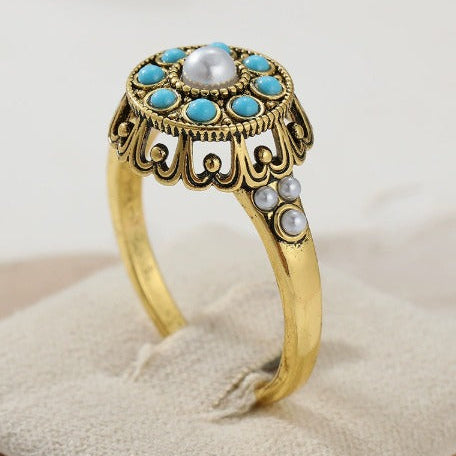Anello Premium in Perla Turchese Floreale