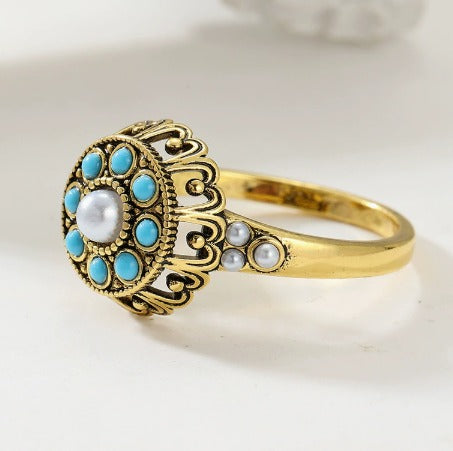 Anello Premium in Perla Turchese Floreale