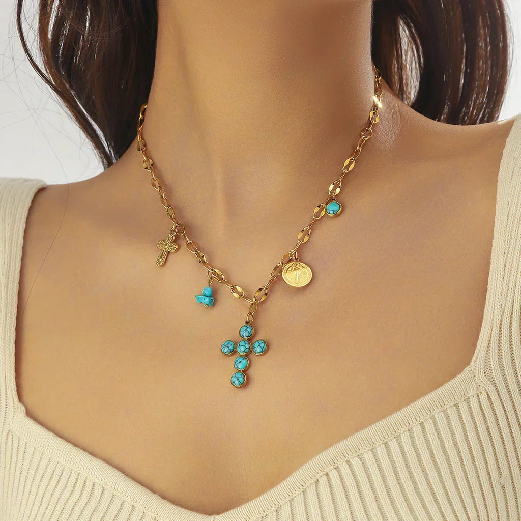 Collana con Croce in Gemma Turchese Benedetta
