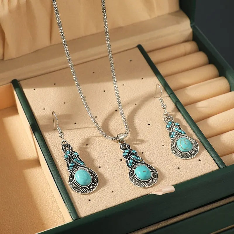 Set di Collana e Orecchini Eleganti Turchesi