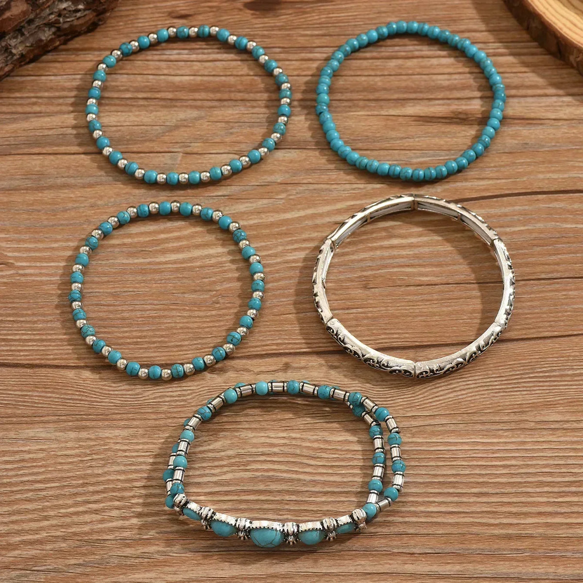 Set di Bracciali in Perline Turchesi Bohemien