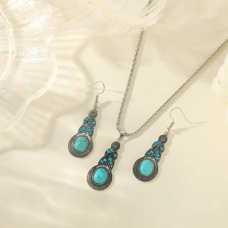 Set di Collana e Orecchini Eleganti Turchesi