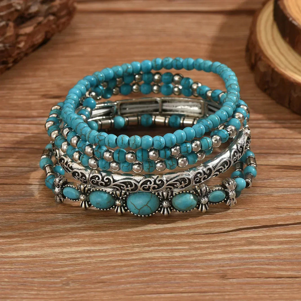 Set di Bracciali in Perline Turchesi Bohemien
